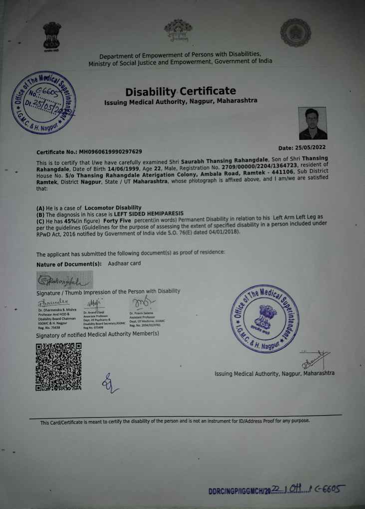 Upload Disability Certificate