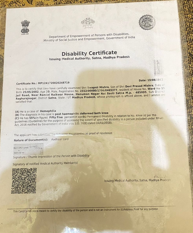 Upload Disability Certificate