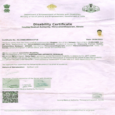 Upload Disability Certificate