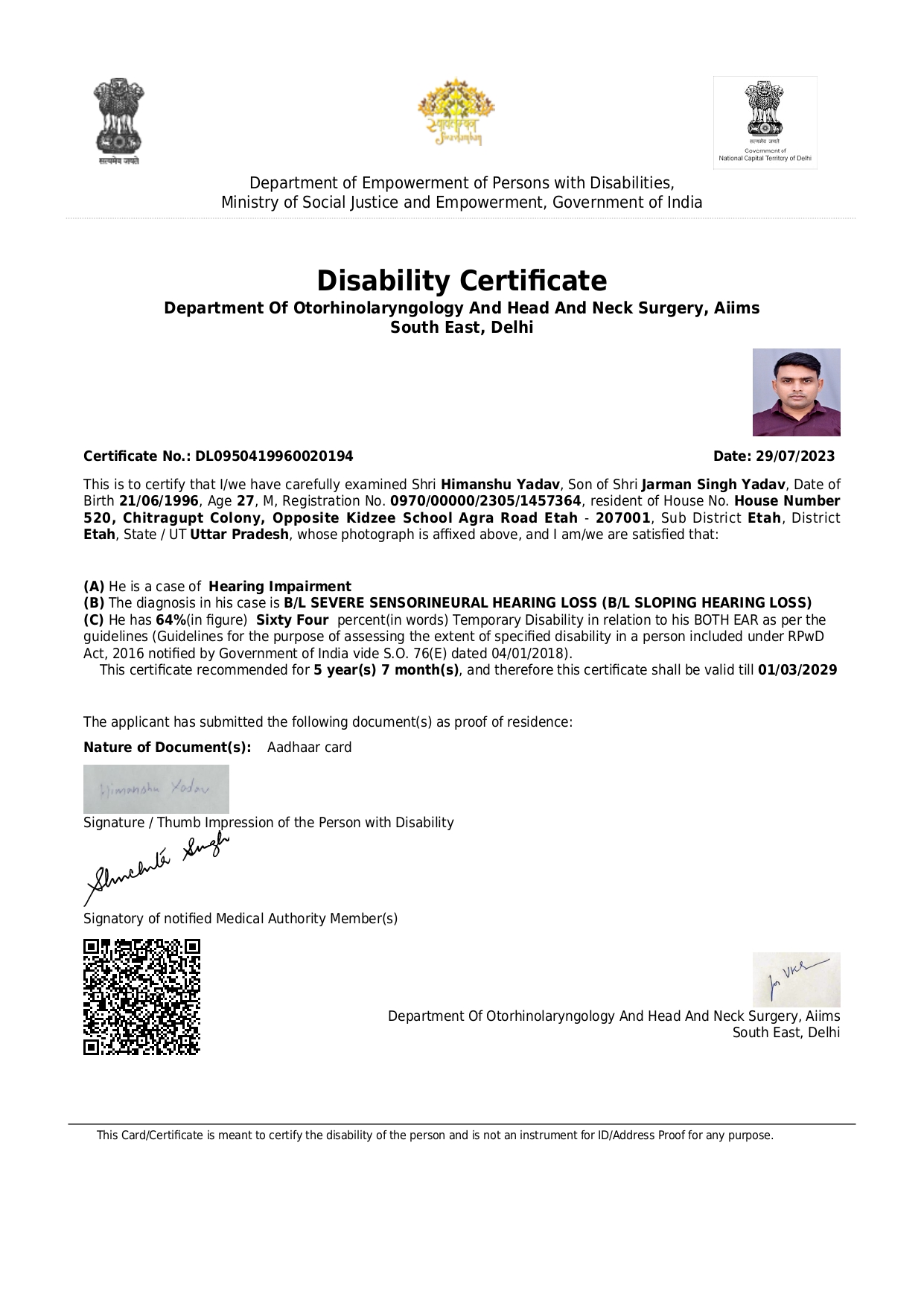 Upload Disability Certificate