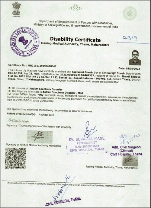 Upload Disability Certificate