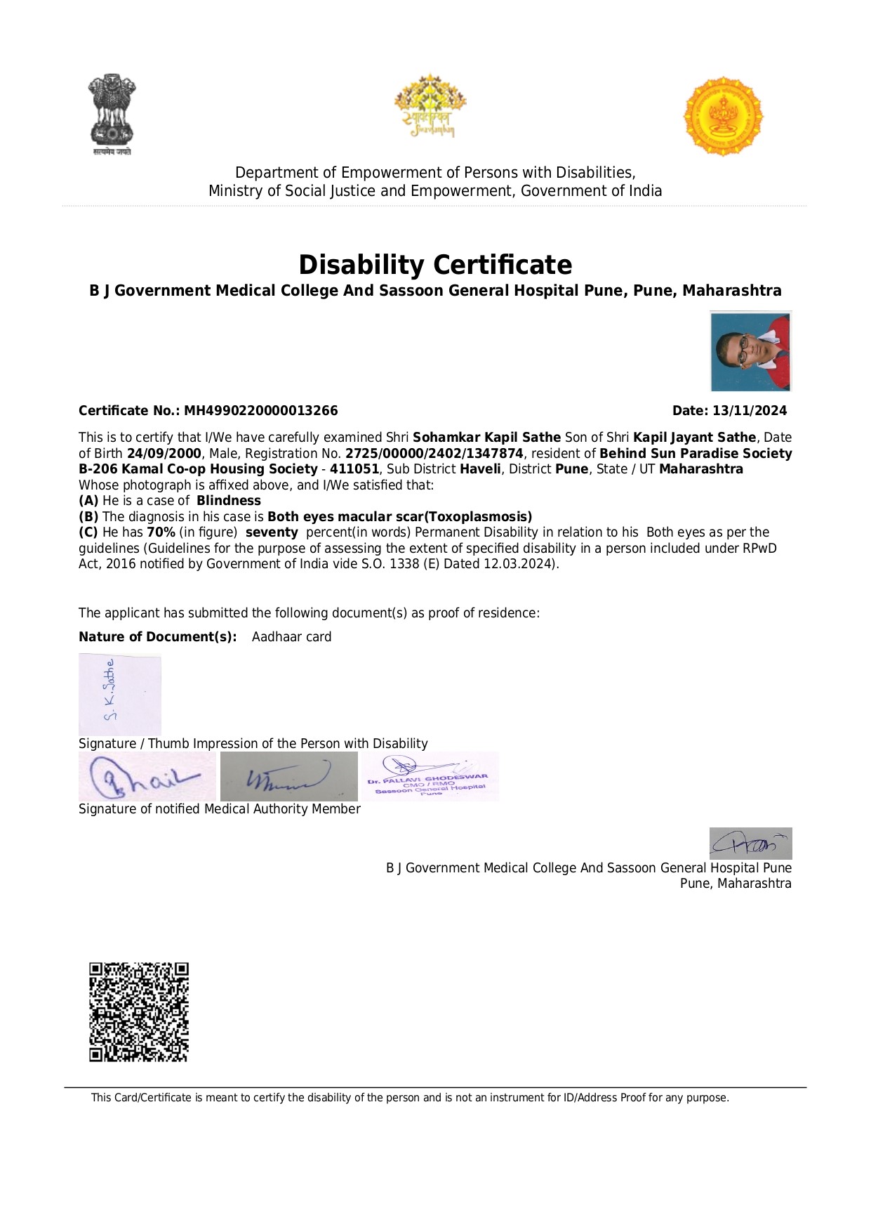 Upload Disability Certificate