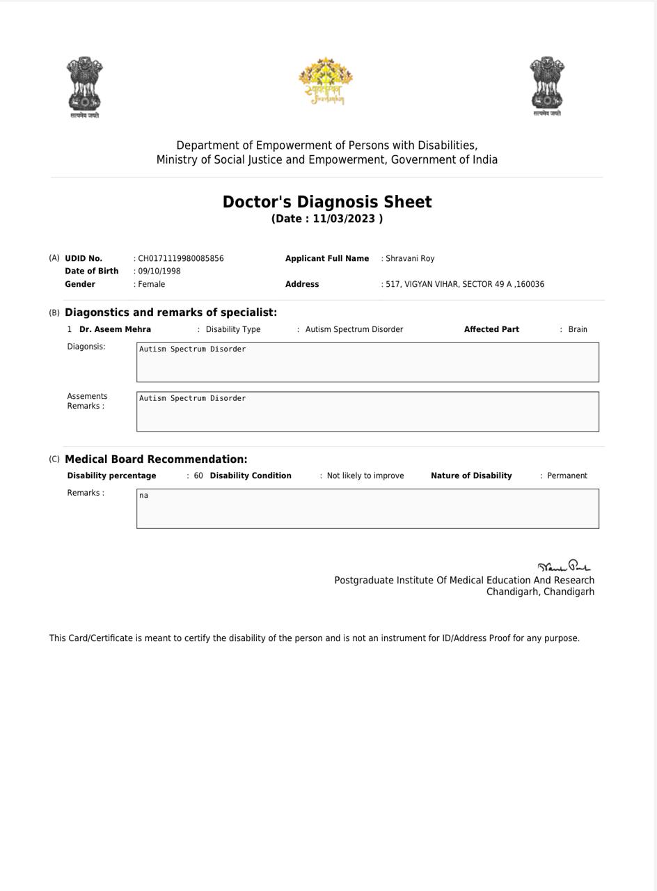 Upload Disability Certificate