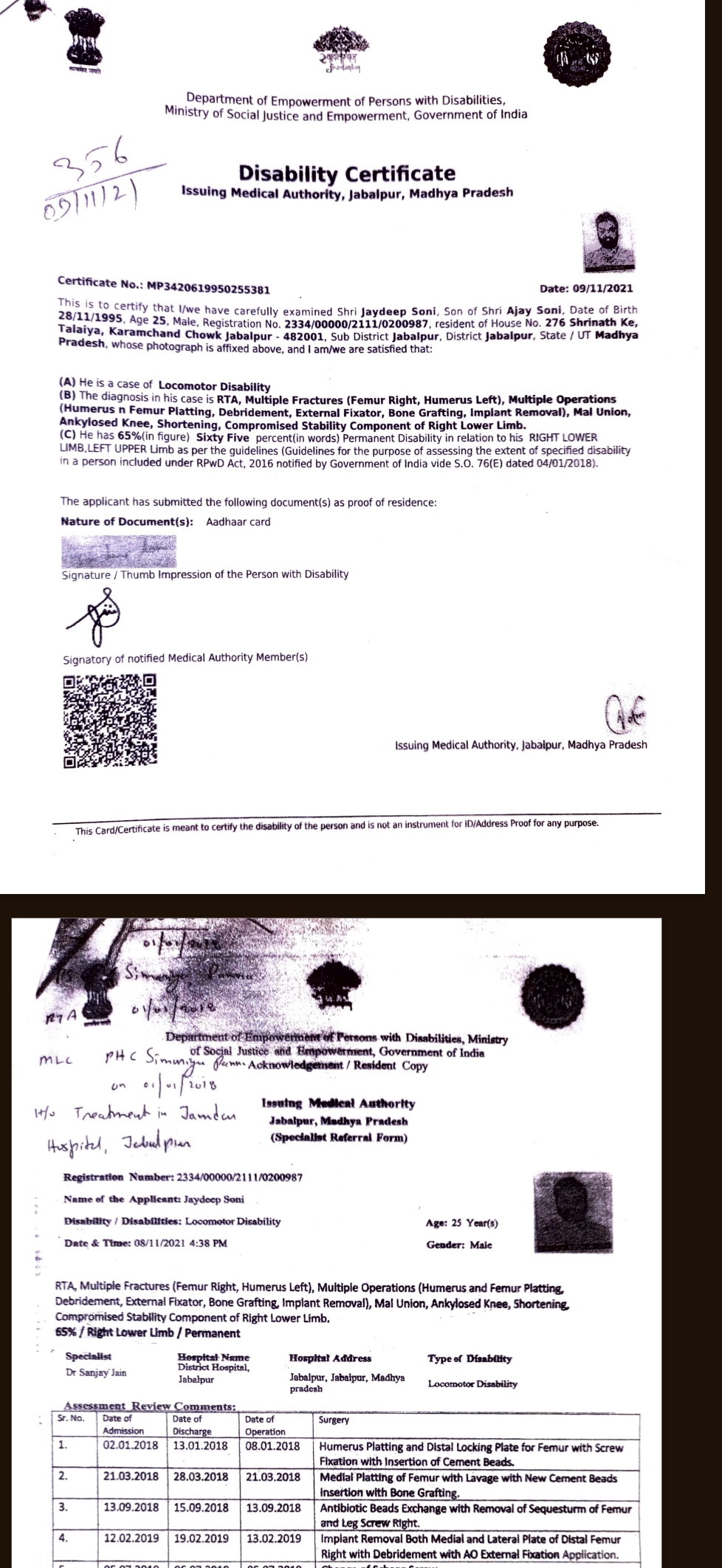 Upload Disability Certificate