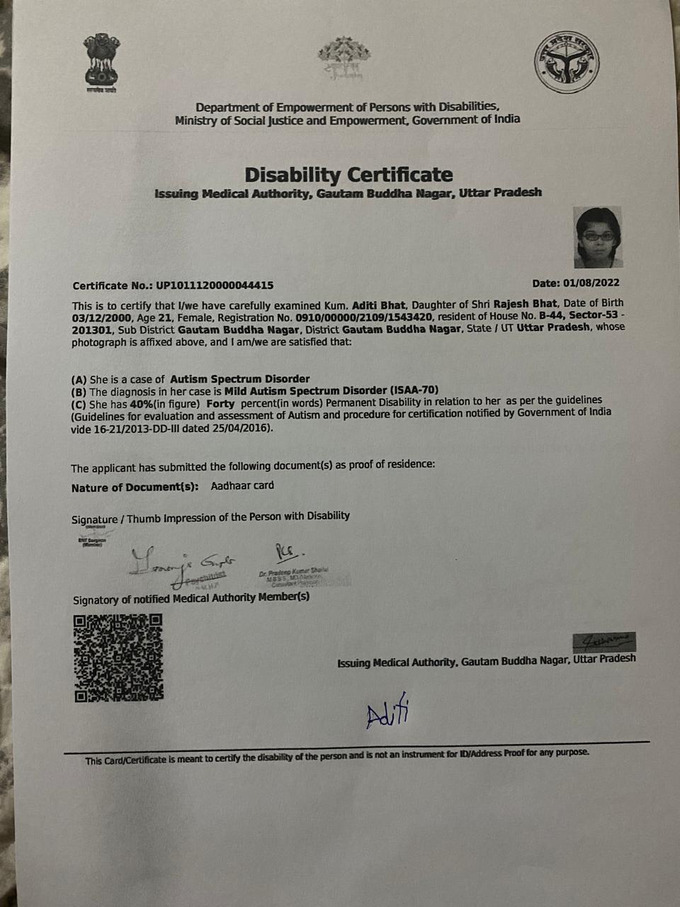 Upload Disability Certificate