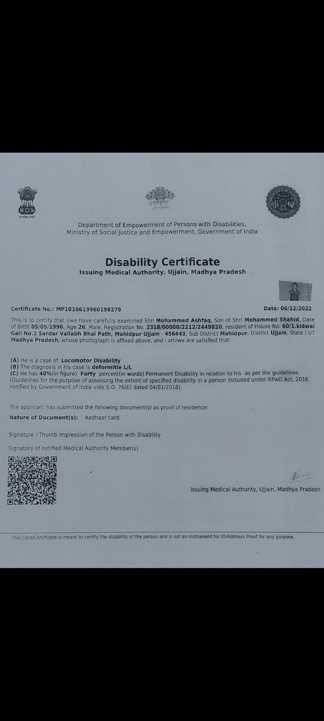 Upload Disability Certificate