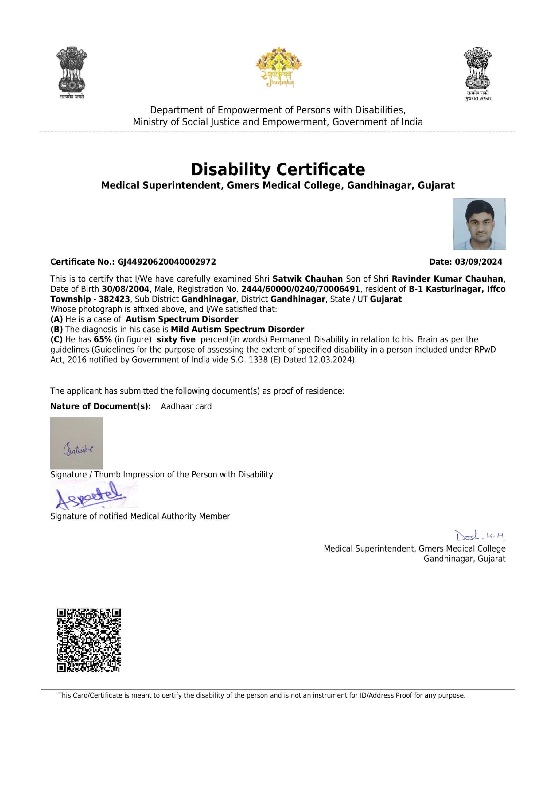 Upload Disability Certificate
