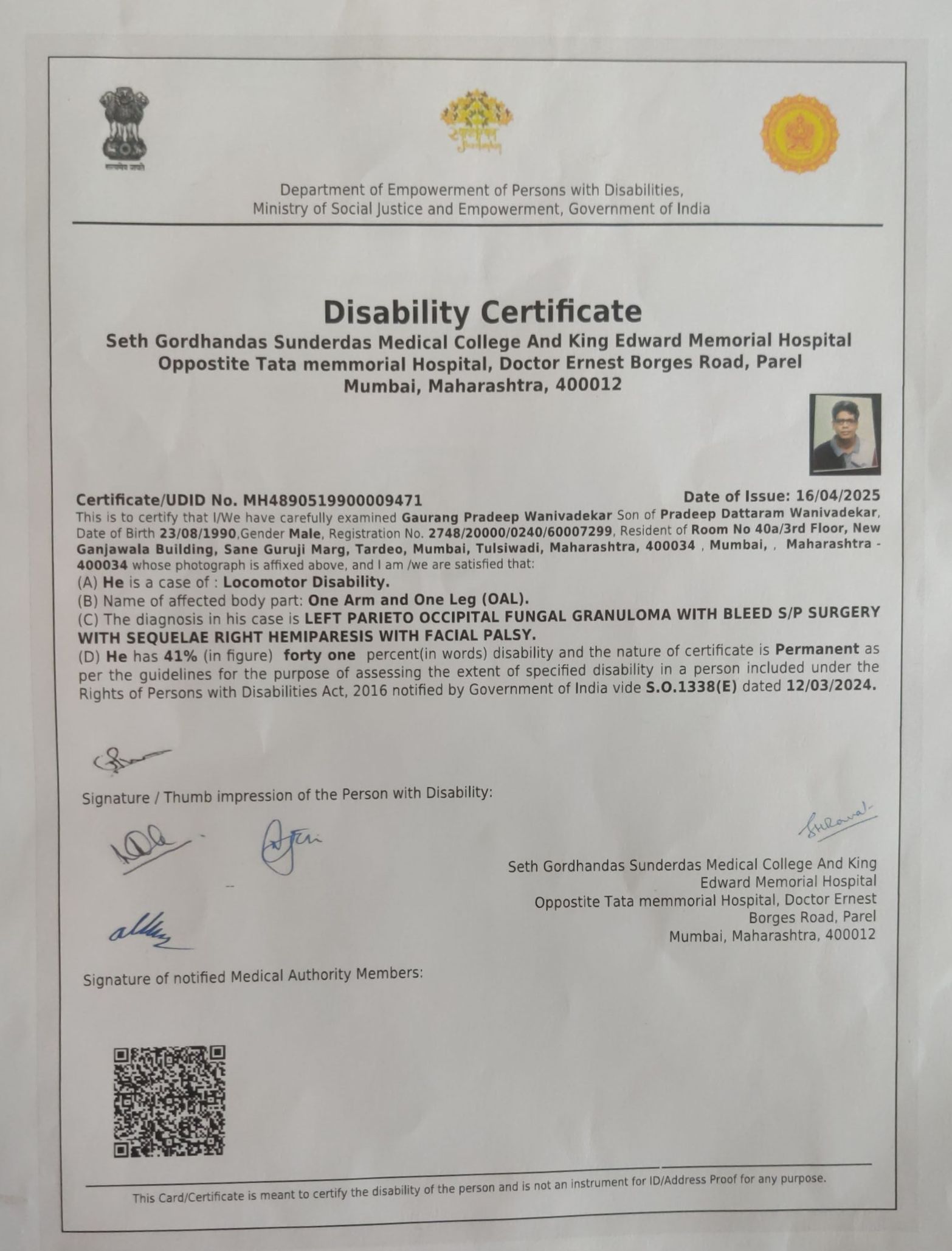 Upload Disability Certificate