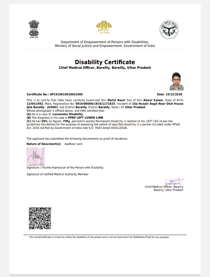 Upload Disability Certificate