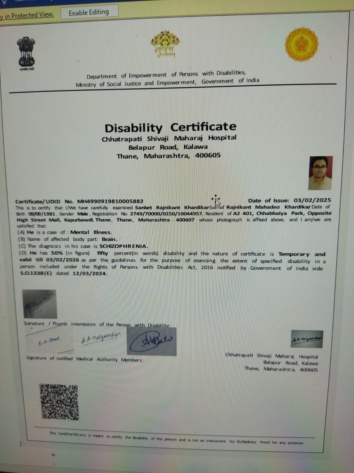 Upload Disability Certificate