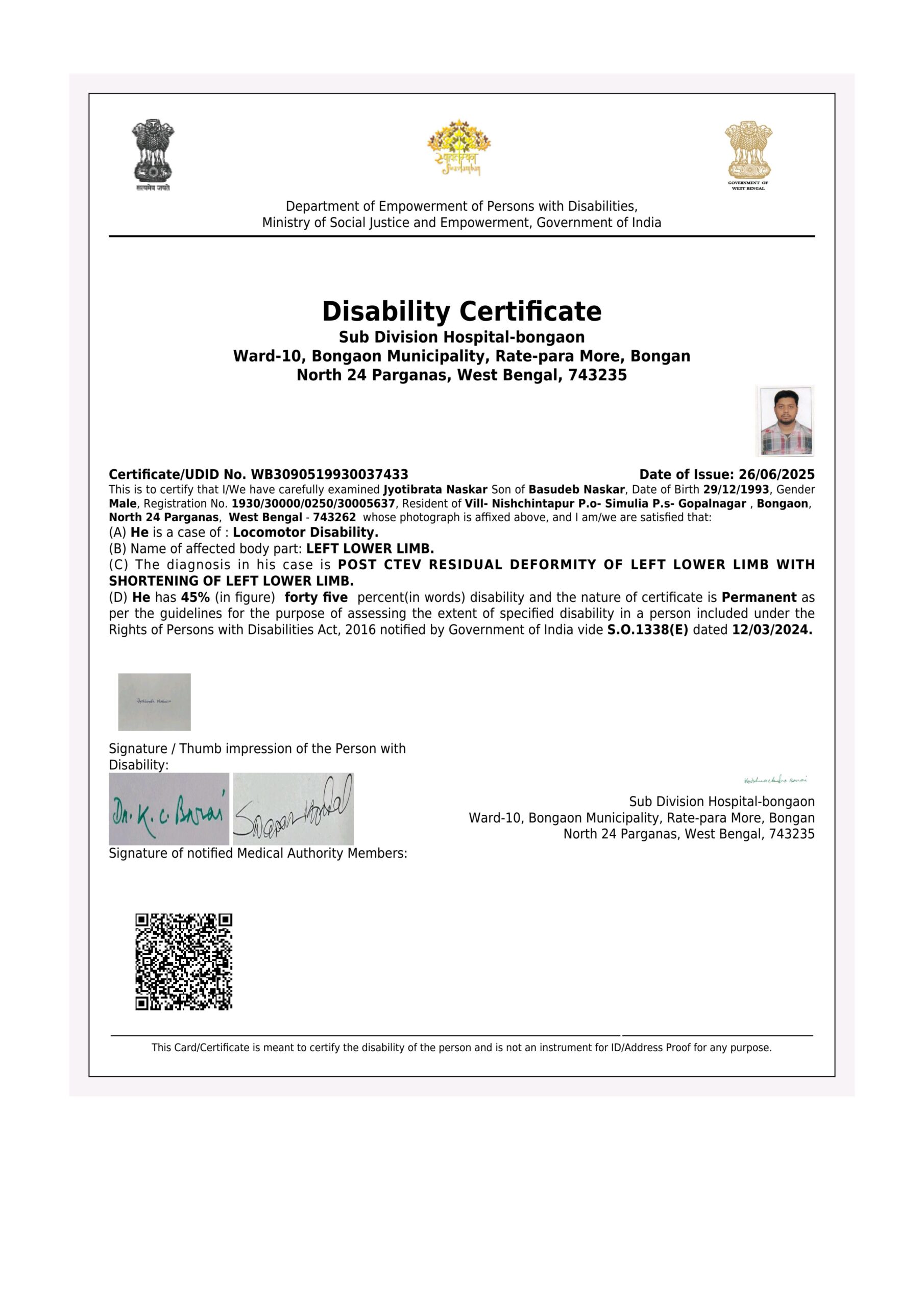 Upload Disability Certificate
