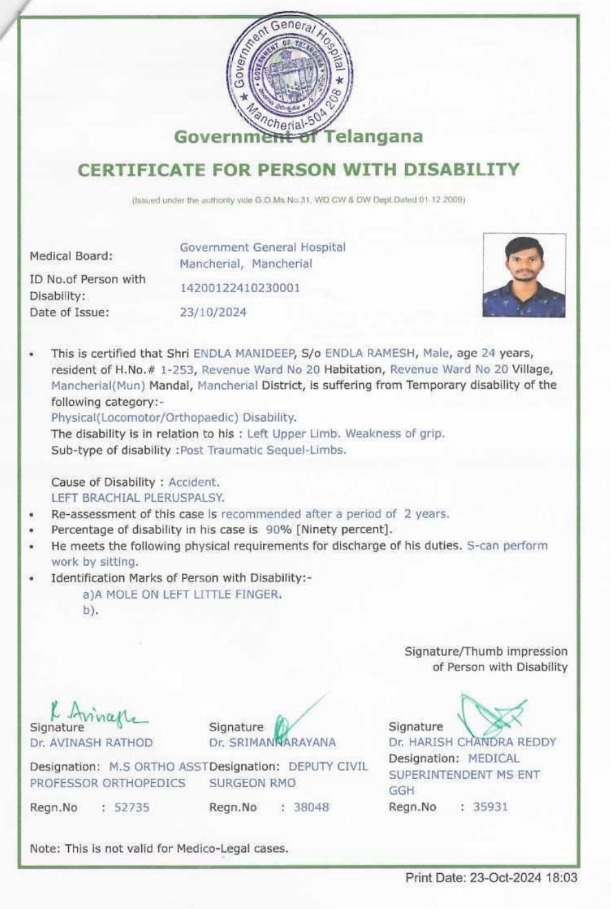 Upload Disability Certificate
