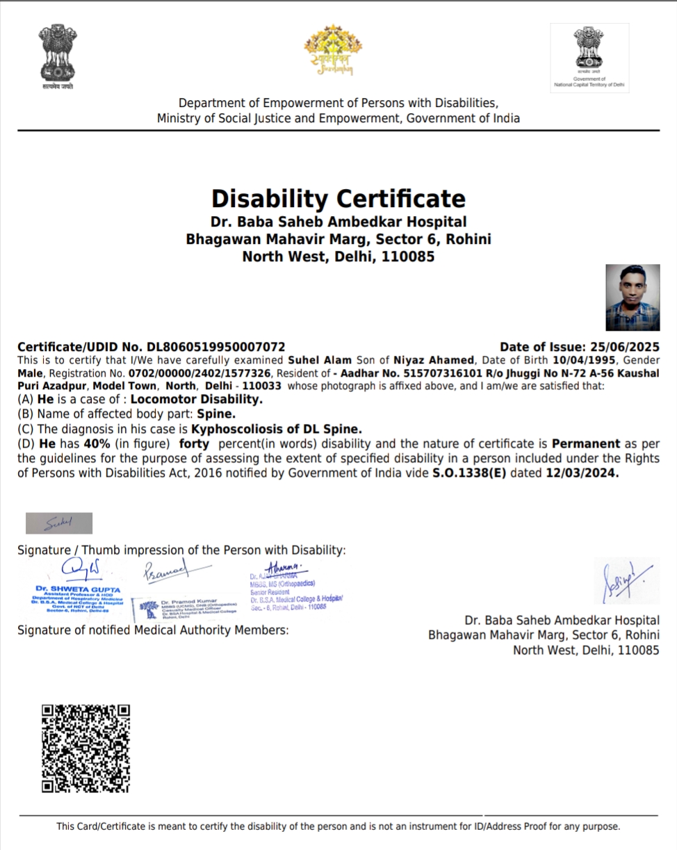 Upload Disability Certificate