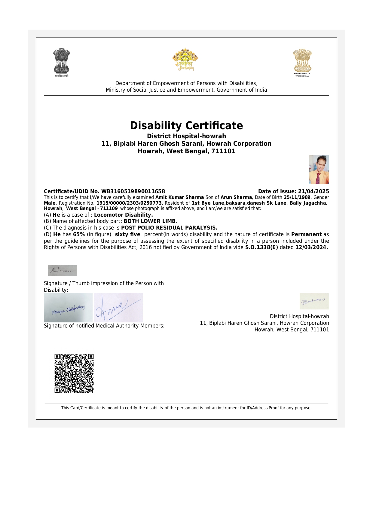 Upload Disability Certificate