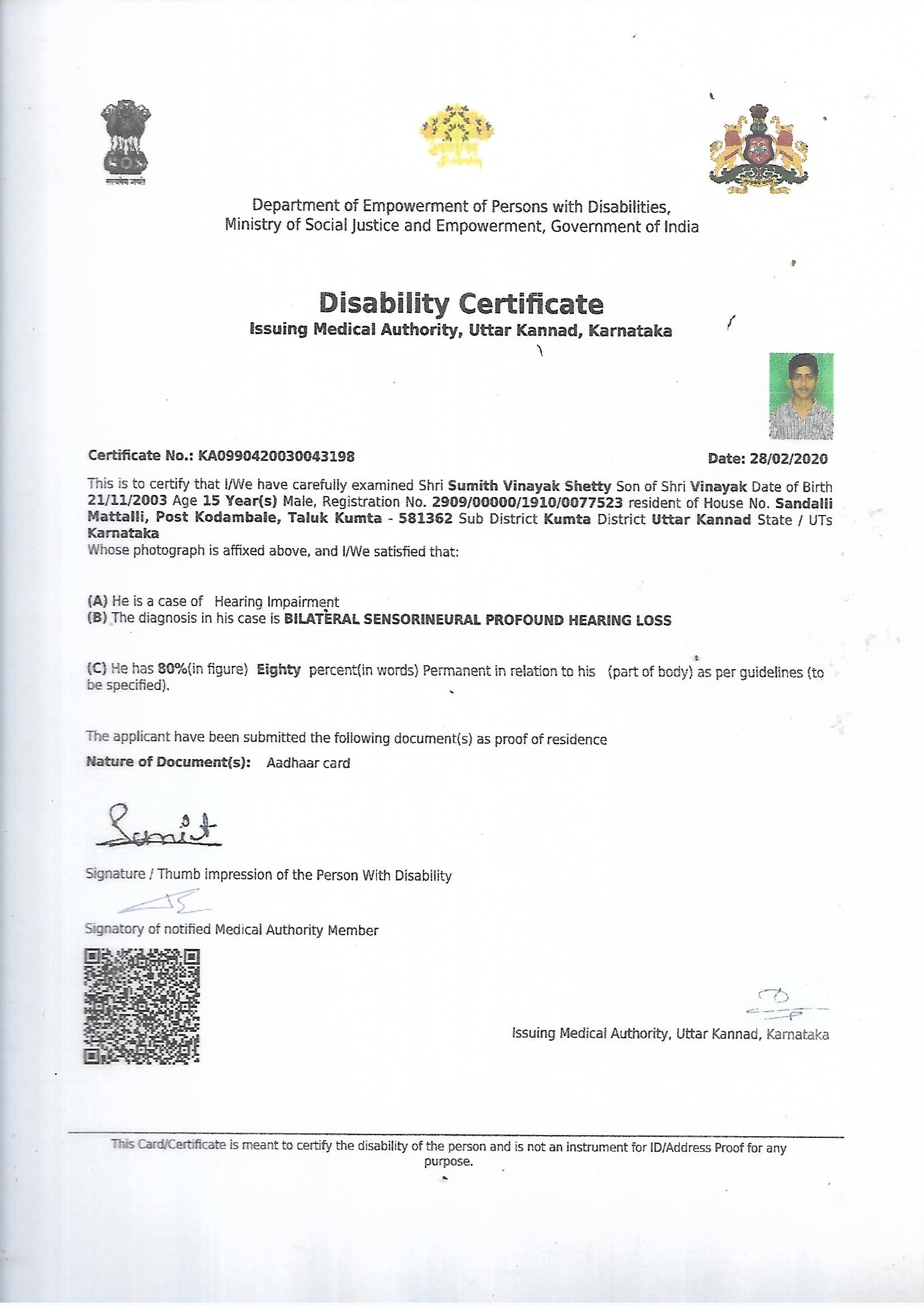Upload Disability Certificate