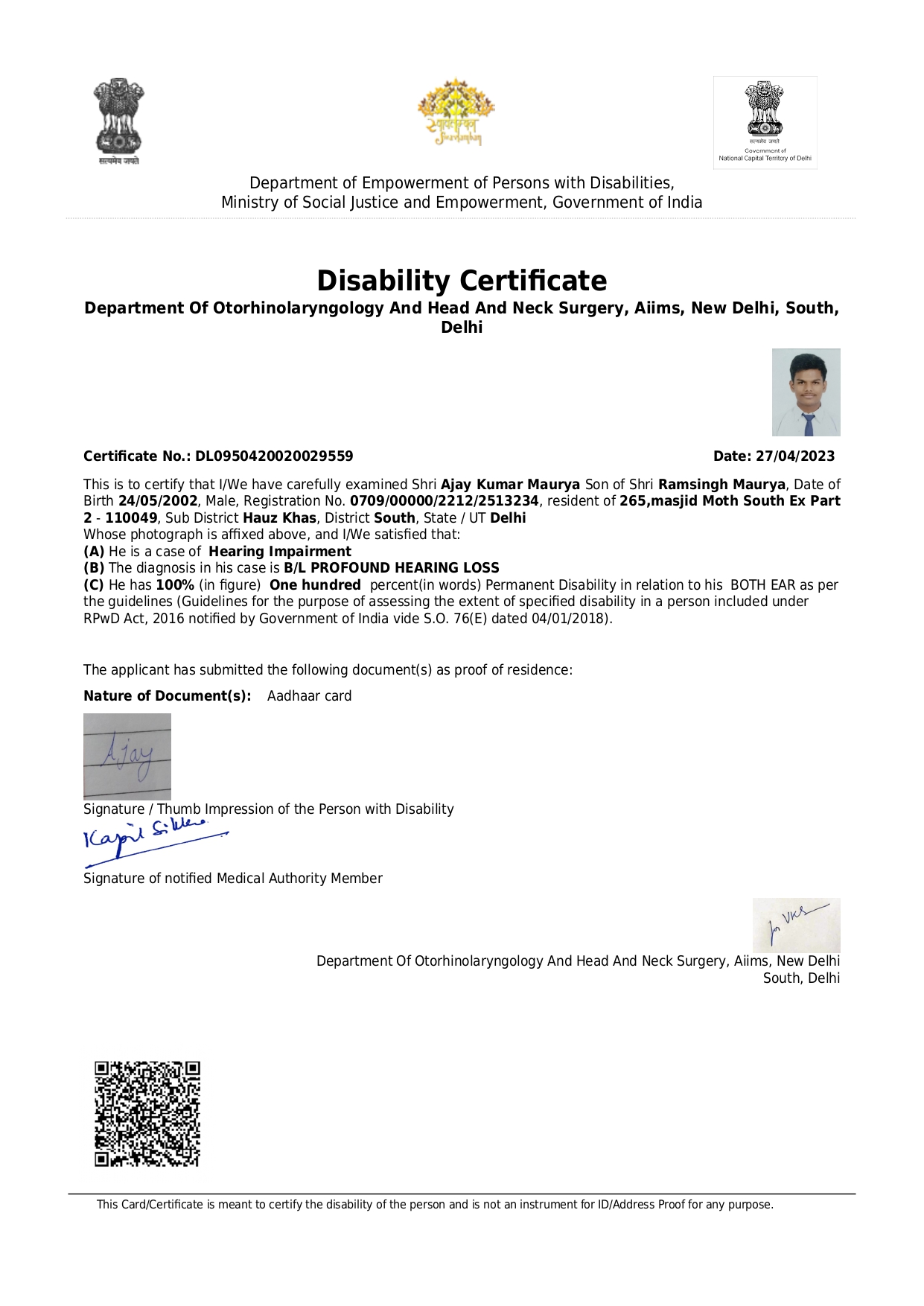 Upload Disability Certificate