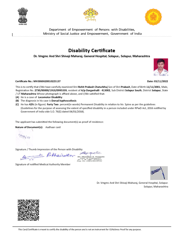 Upload Disability Certificate