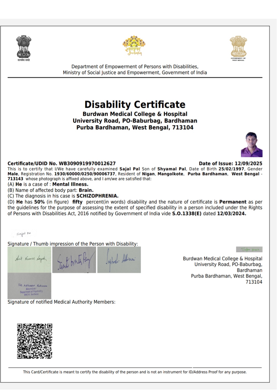 Upload Disability Certificate
