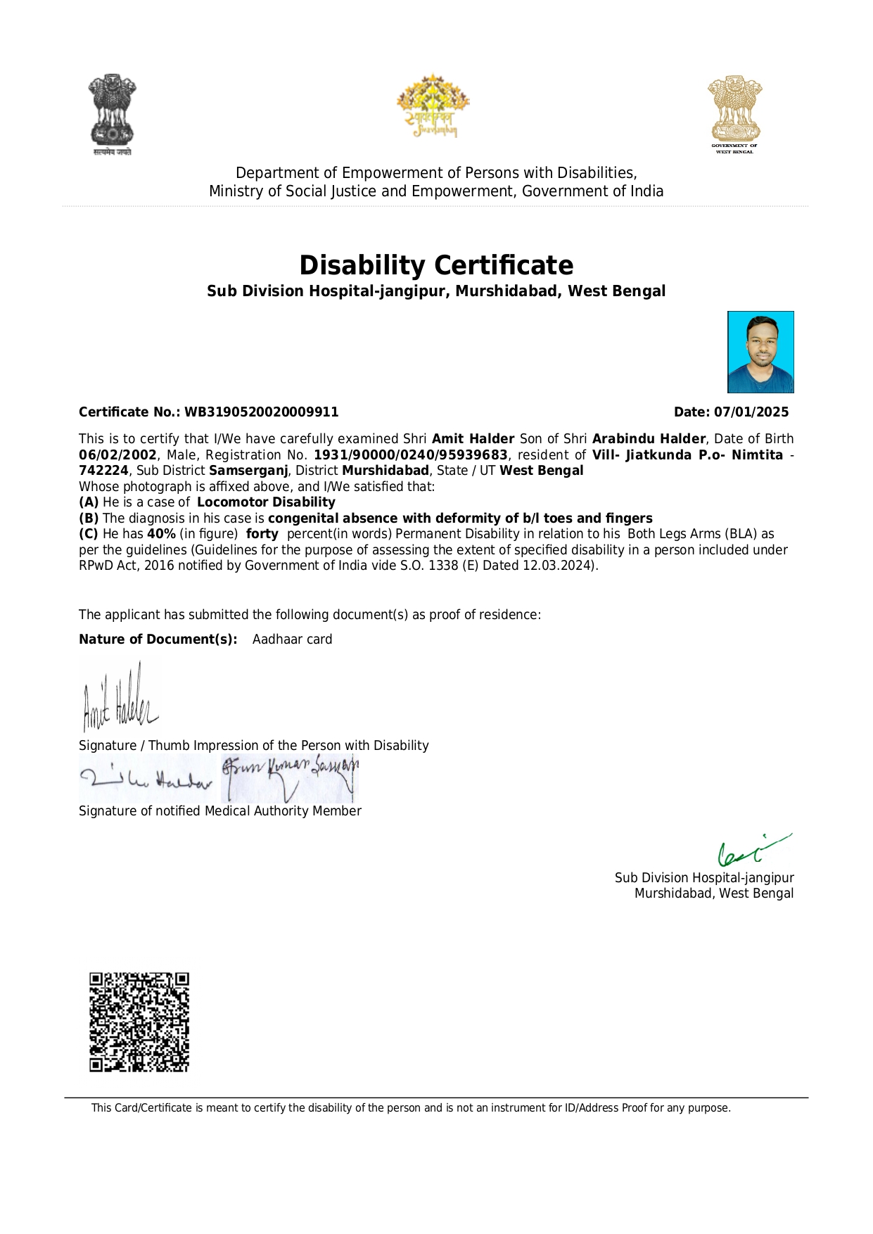 Upload Disability Certificate