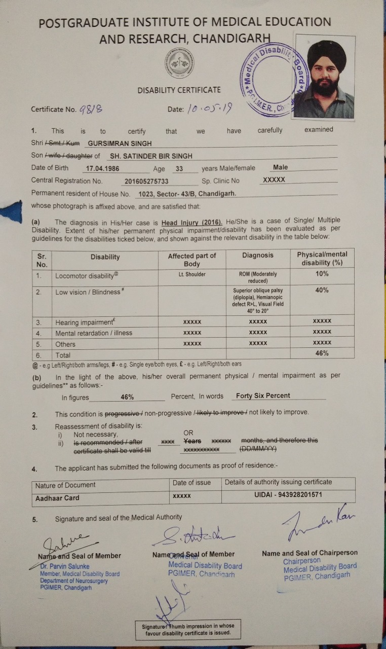 Upload Disability Certificate