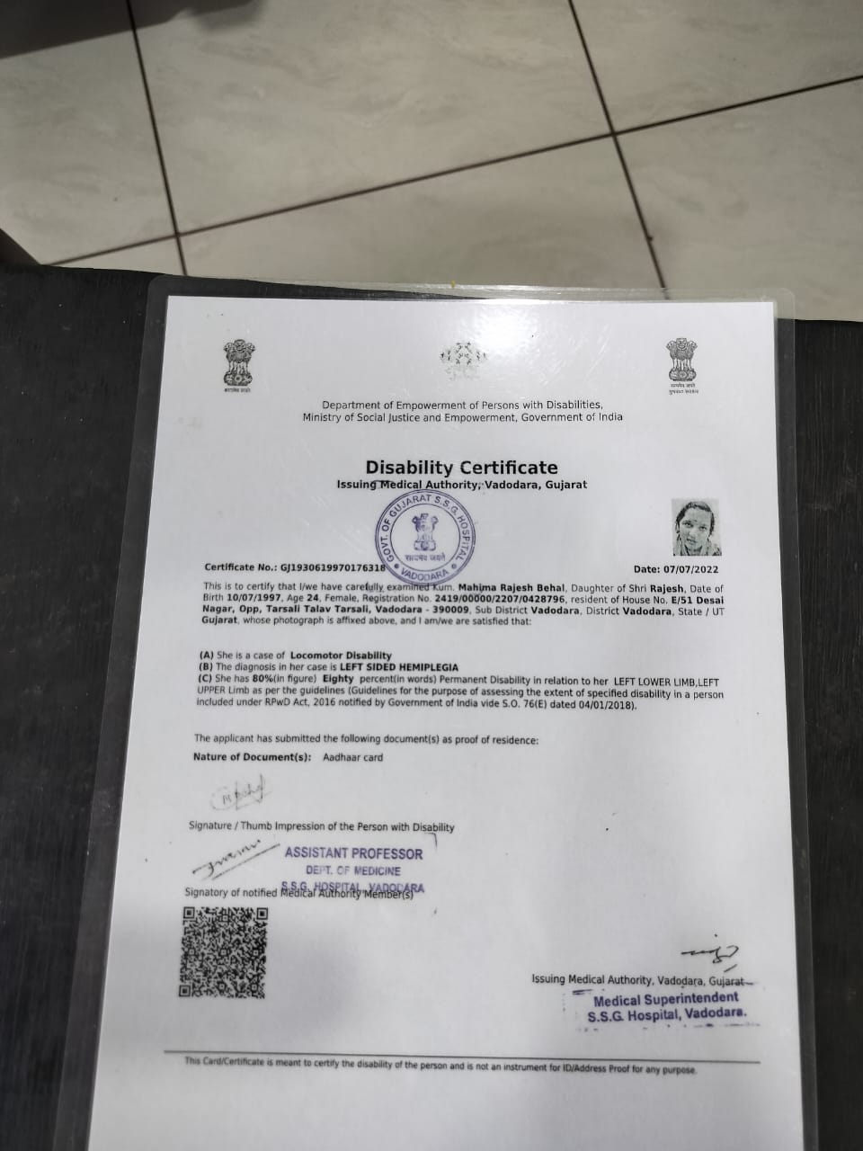 Upload Disability Certificate