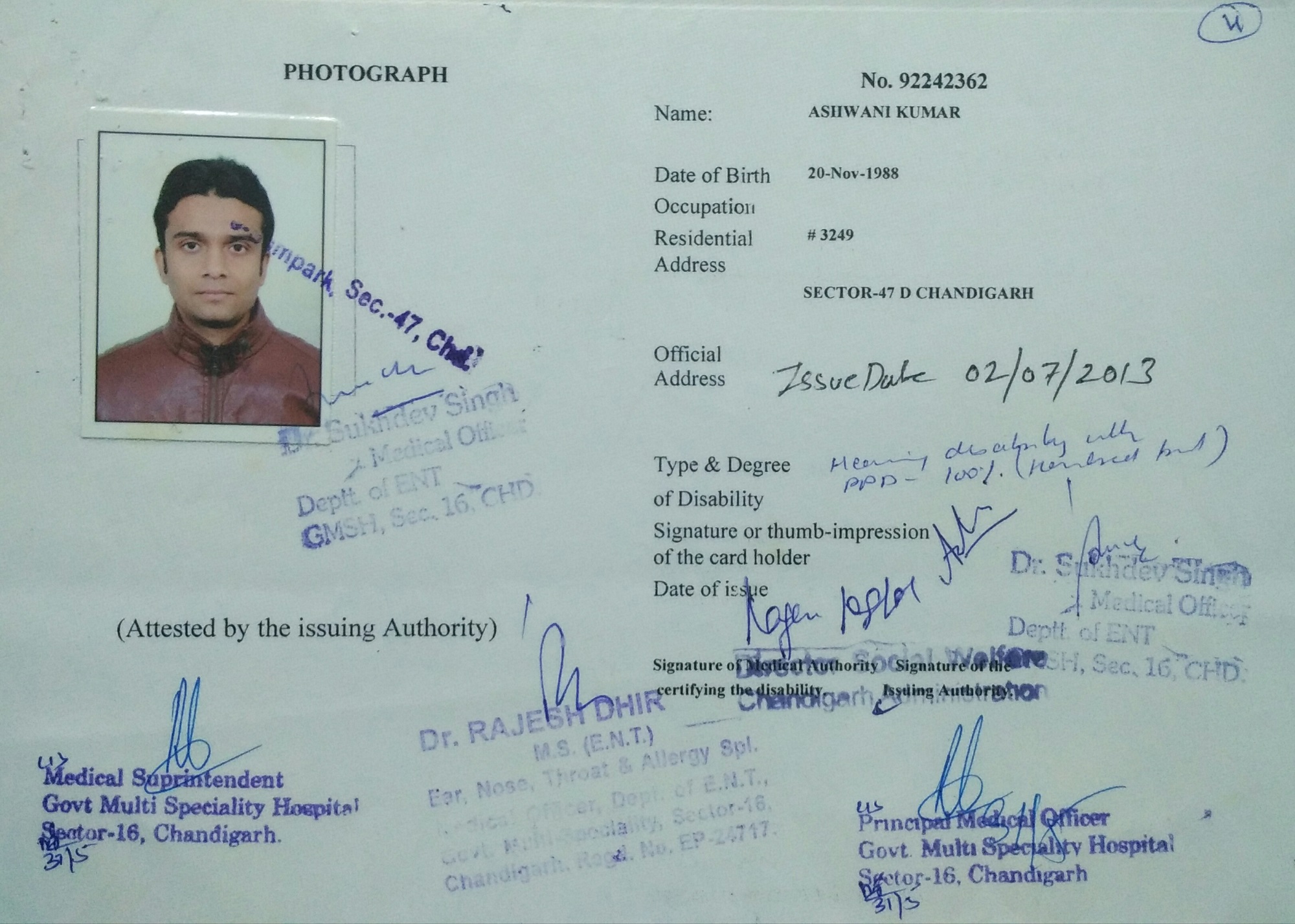 Upload Disability Certificate