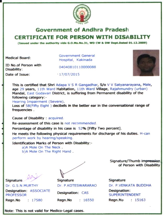 Upload Disability Certificate