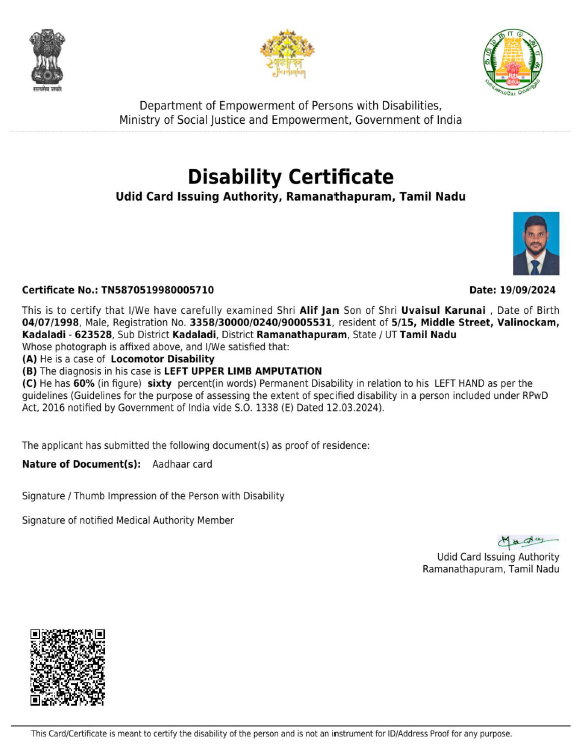 Upload Disability Certificate