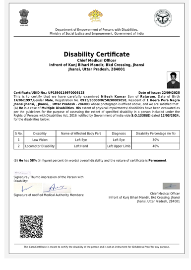 Upload Disability Certificate