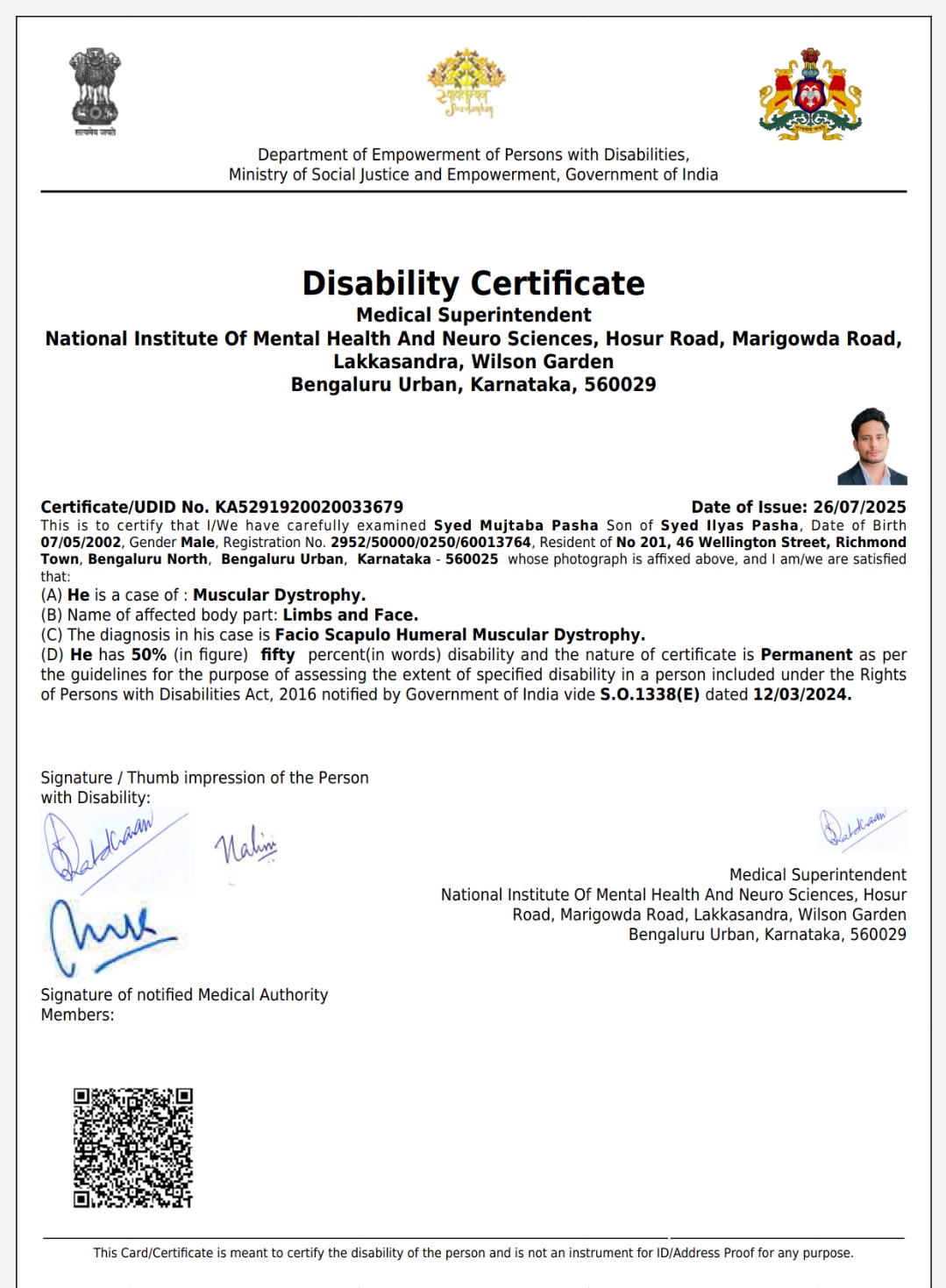 Upload Disability Certificate