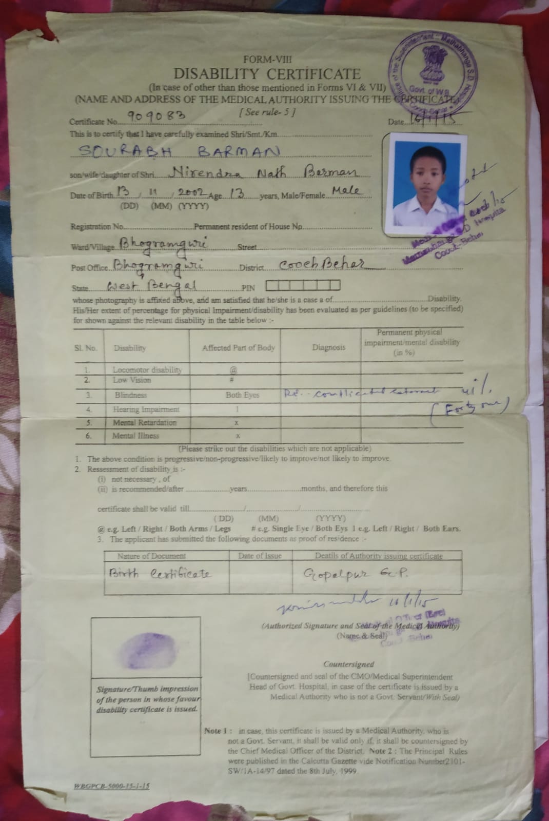 Upload Disability Certificate
