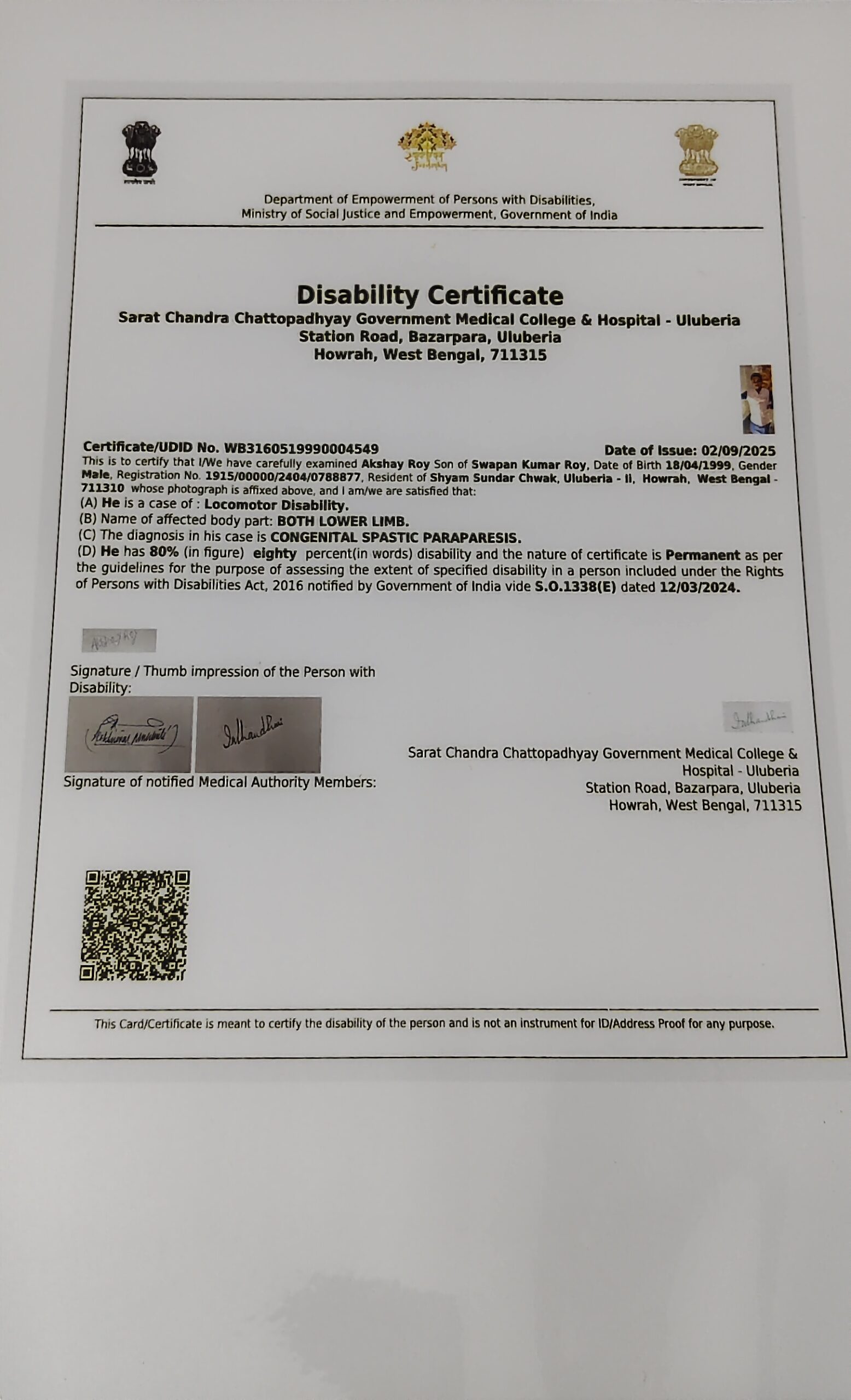 Upload Disability Certificate
