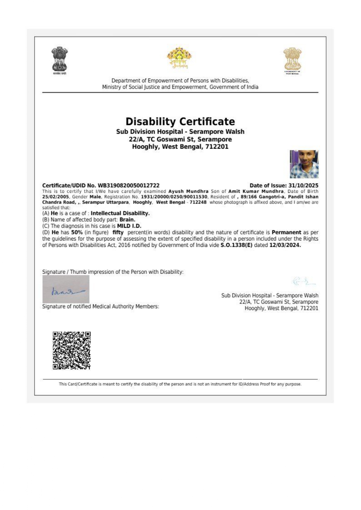 Upload Disability Certificate