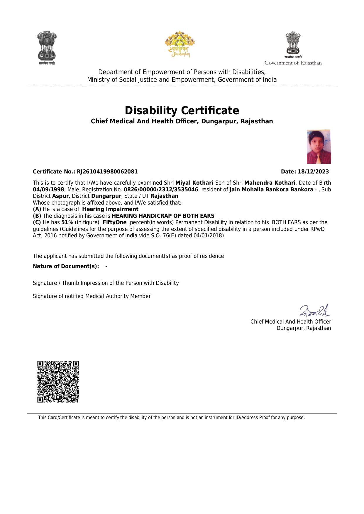 Upload Disability Certificate