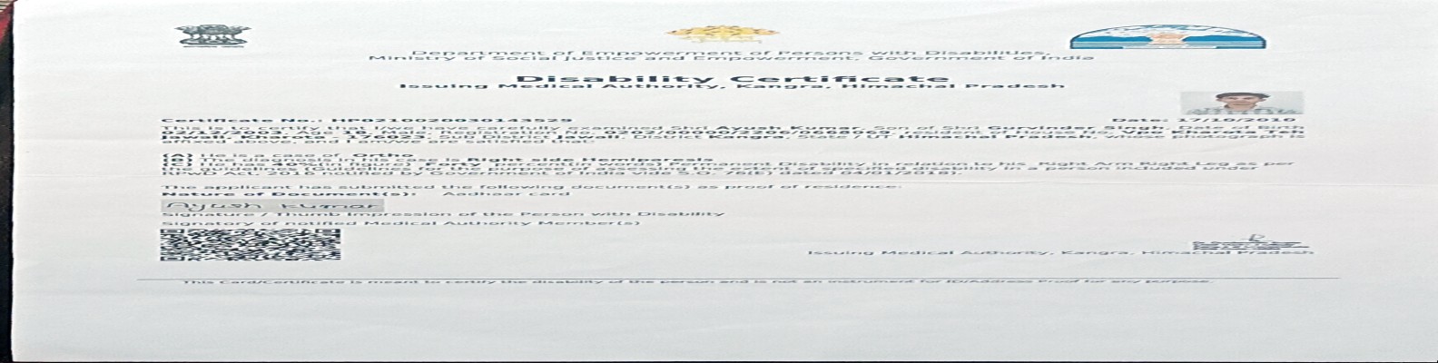 Upload Disability Certificate