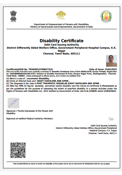 Upload Disability Certificate