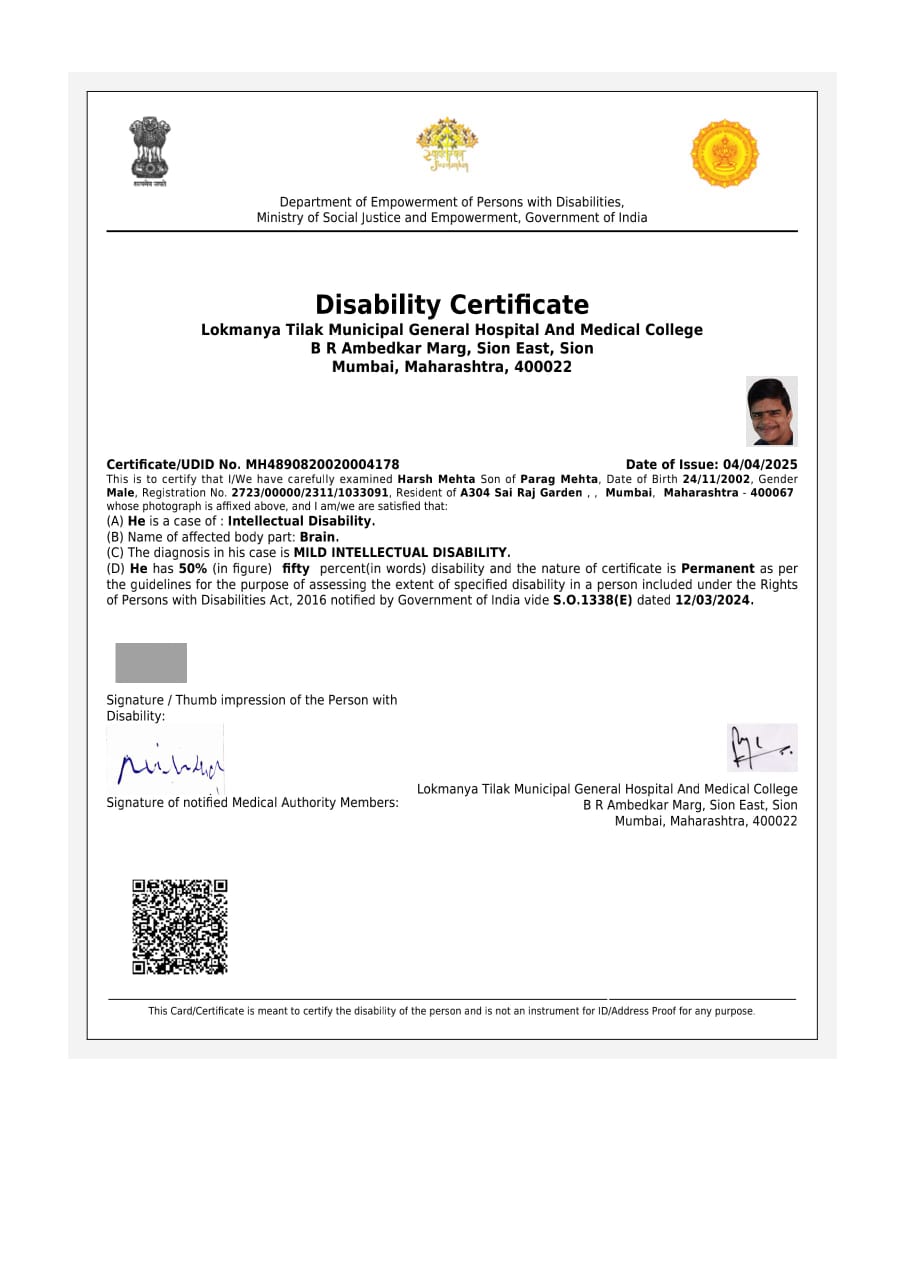 Upload Disability Certificate