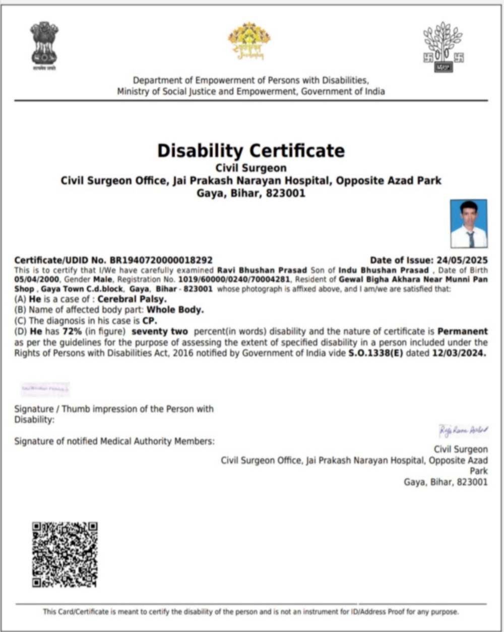 Upload Disability Certificate
