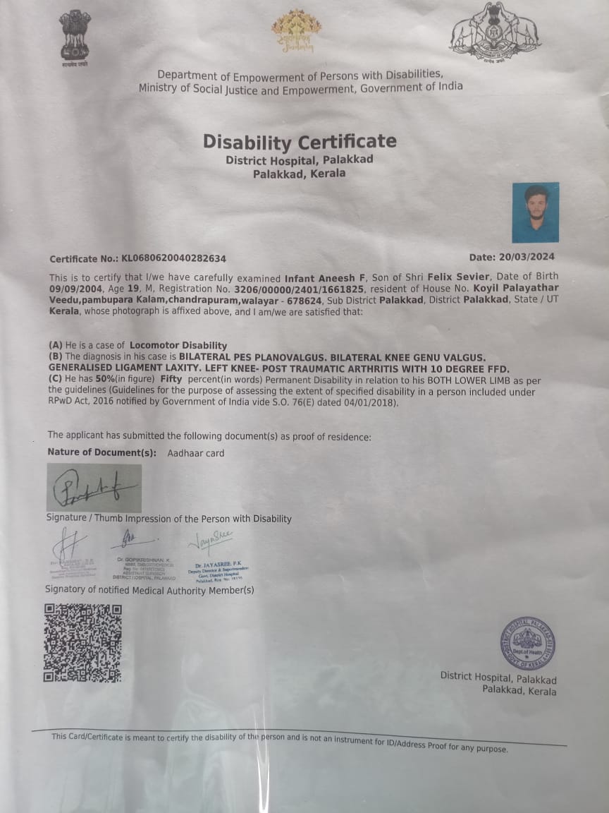 Upload Disability Certificate