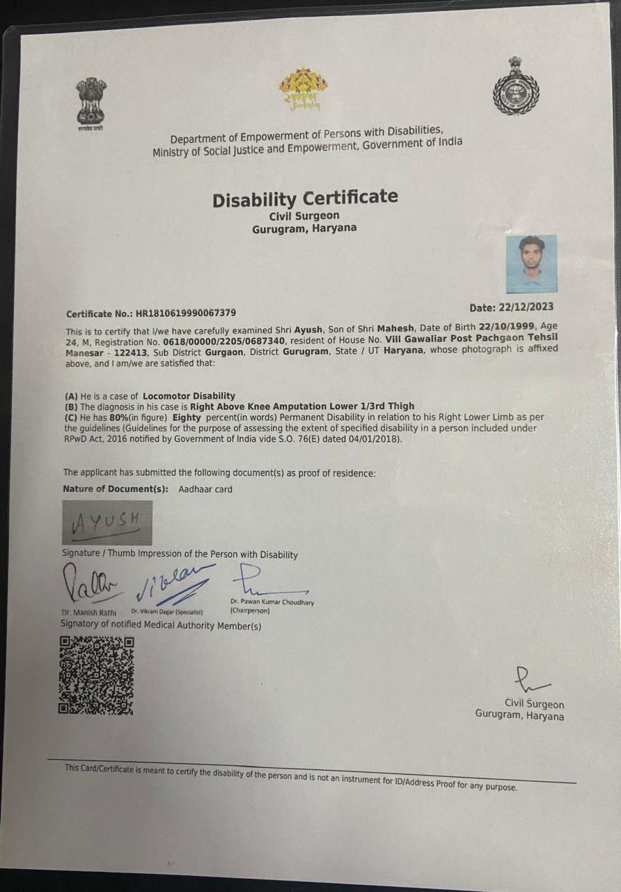 Upload Disability Certificate