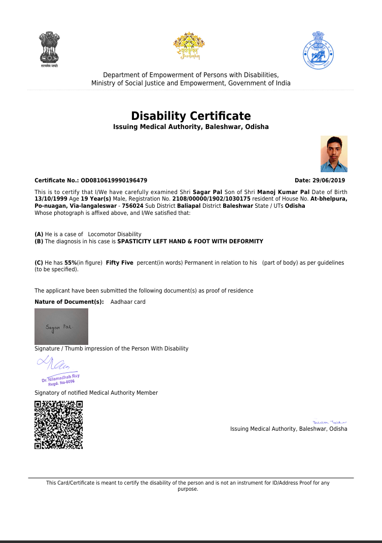 Upload Disability Certificate