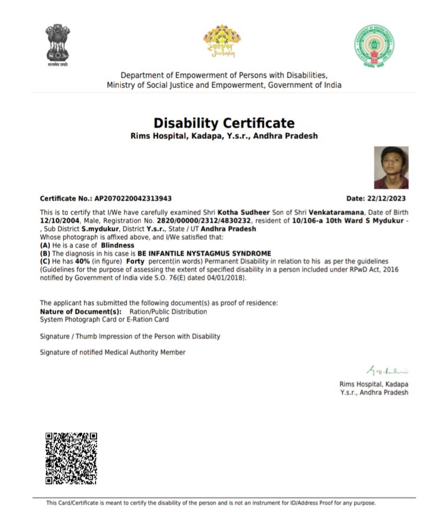 Upload Disability Certificate