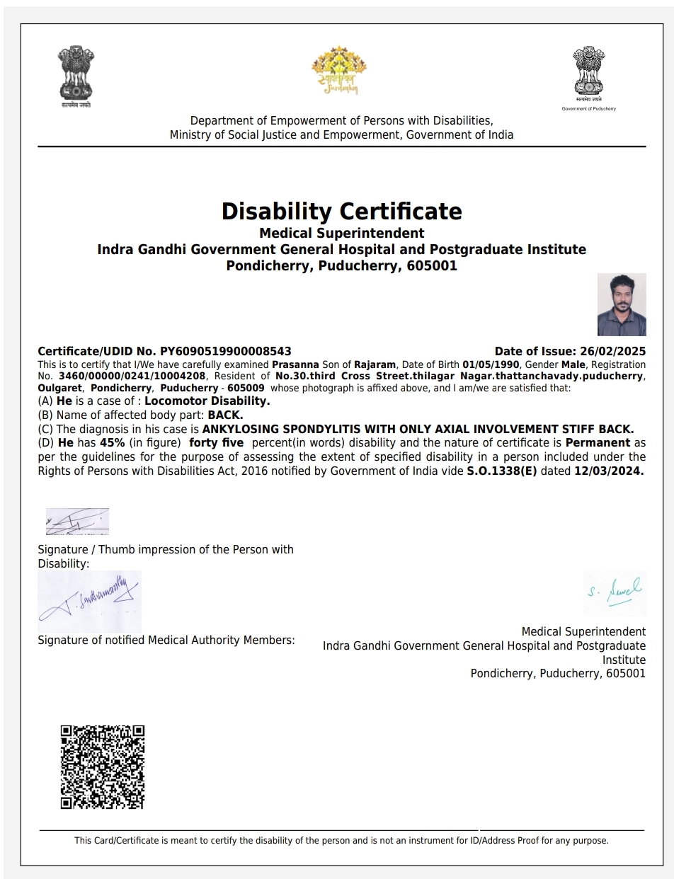 Upload Disability Certificate