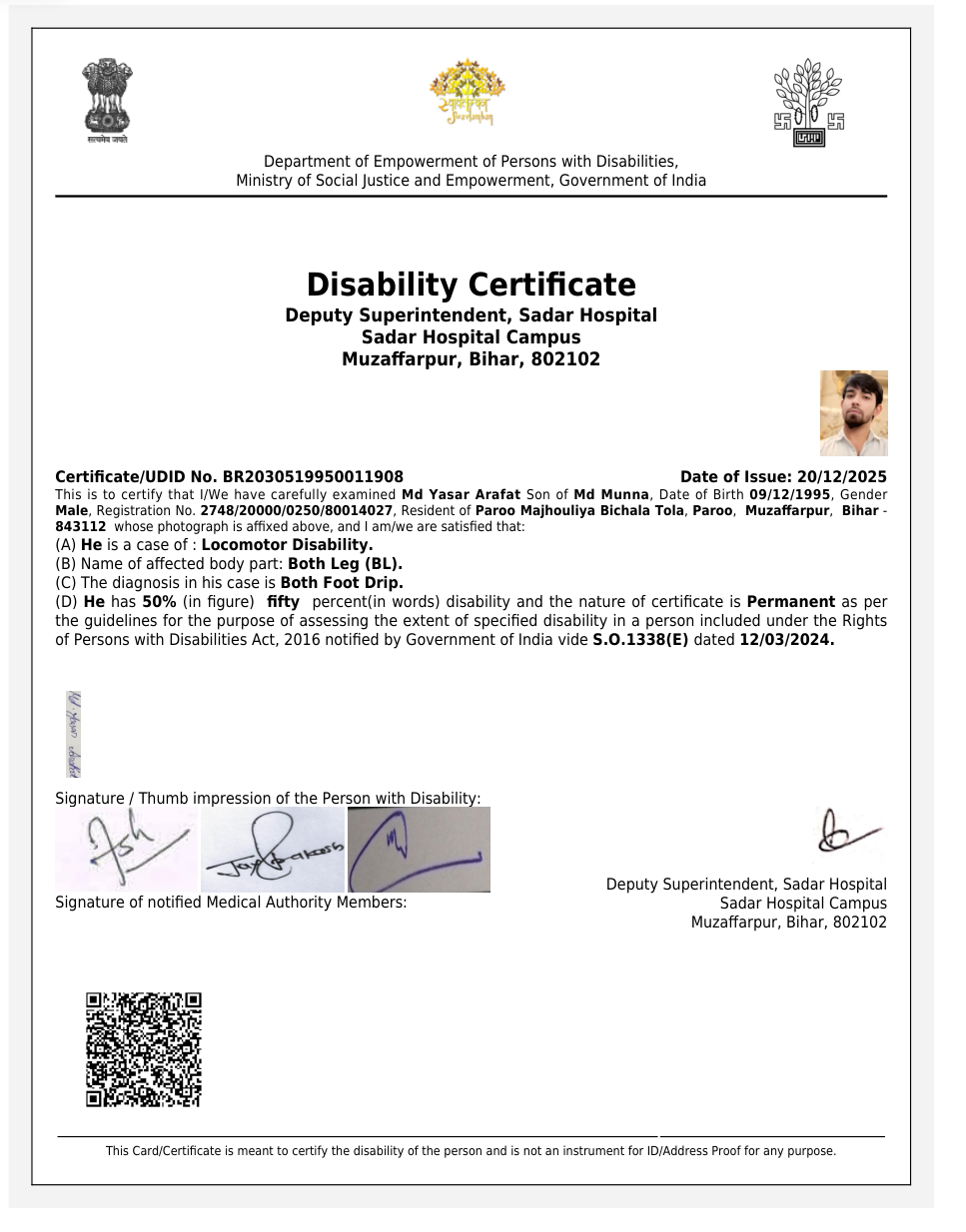 Upload Disability Certificate