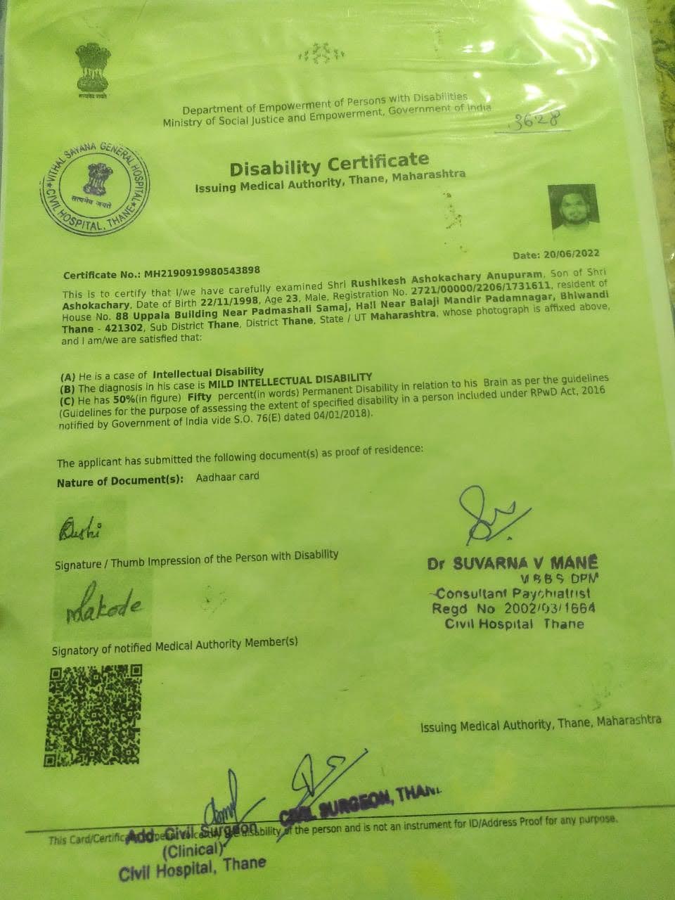 Upload Disability Certificate