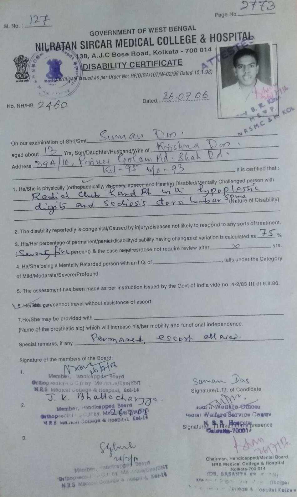 Upload Disability Certificate