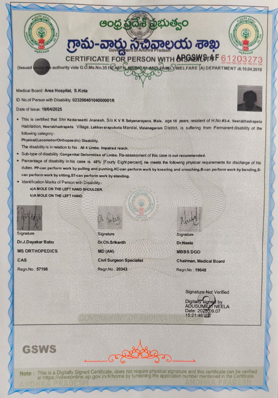 Upload Disability Certificate