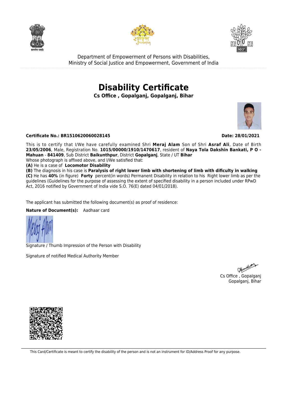 Upload Disability Certificate
