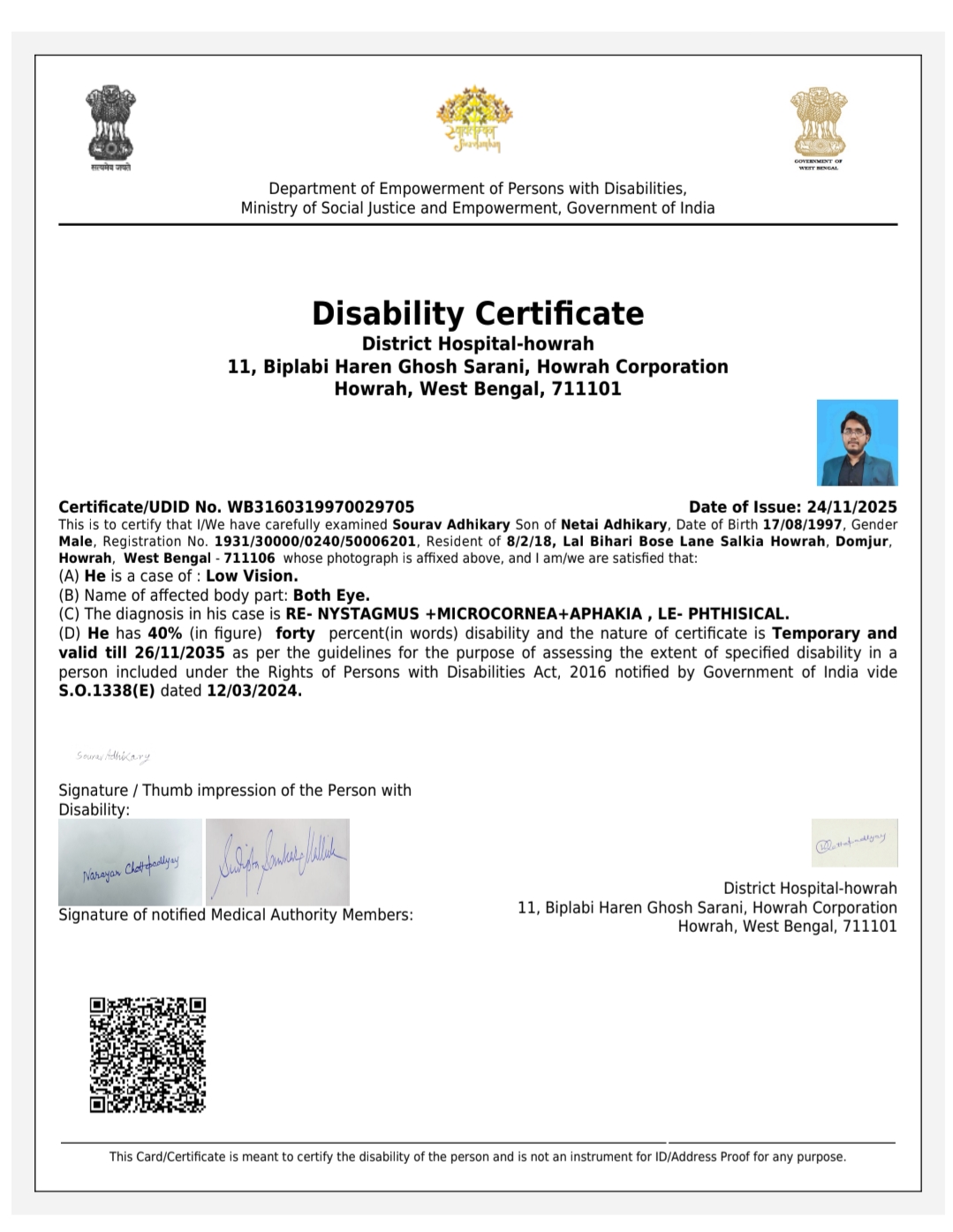 Upload Disability Certificate