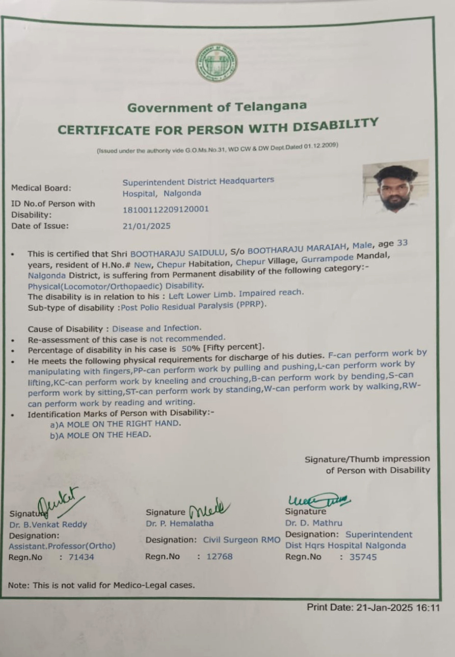 Upload Disability Certificate